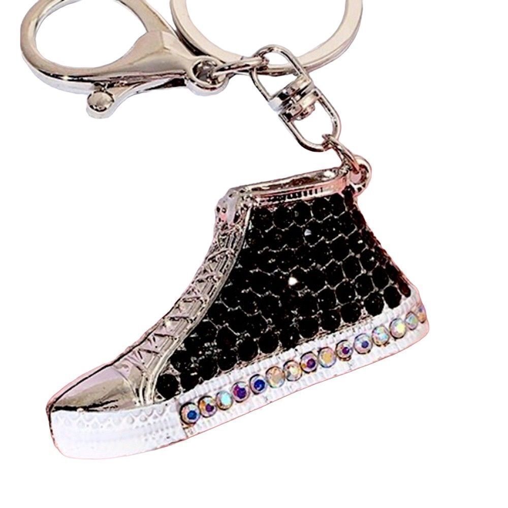 Hi Top Sneaker Black & White Purse Charm Key Chain Rhinestone NEW - Picture 4 of 7